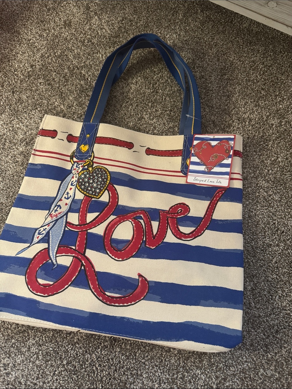 Brighton Striped 'Love' Tote - Blue, Red & Cream